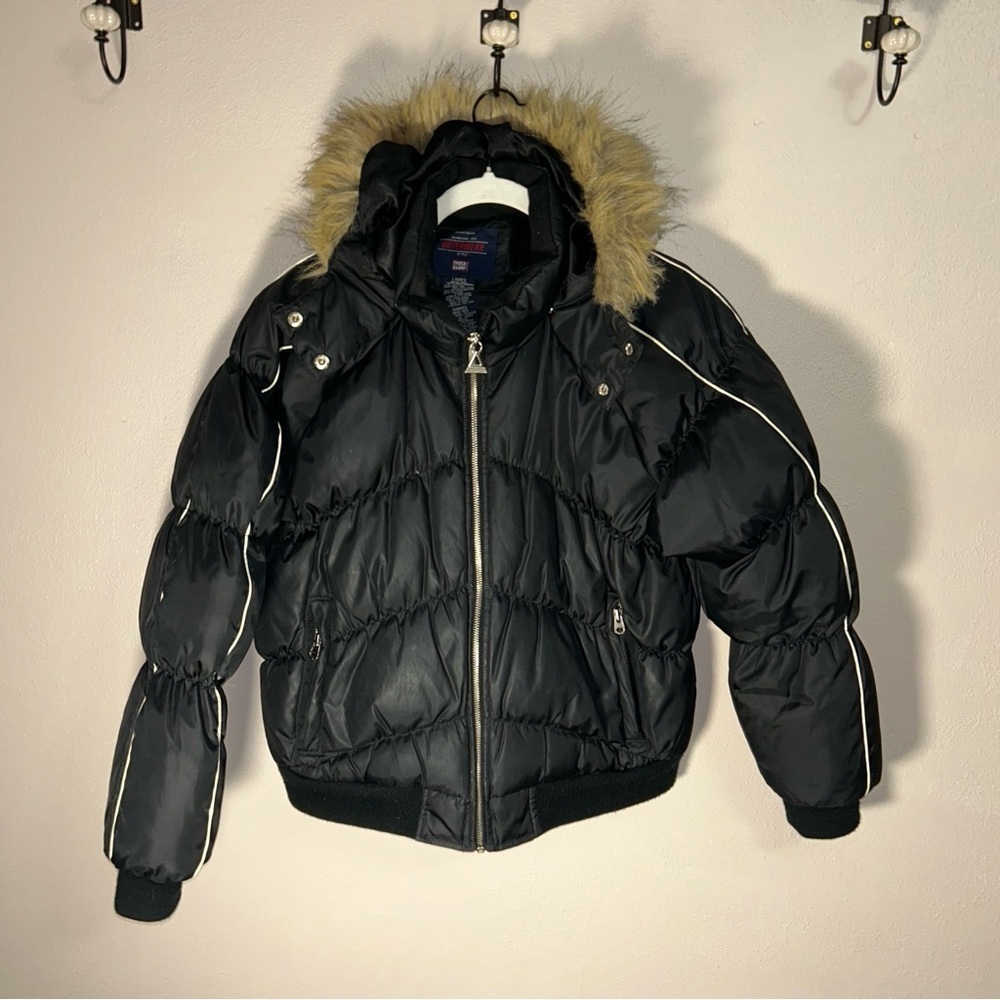 Faded Glory y2k Black snow bunny bubble Puffer Jacket with Fur Hood
